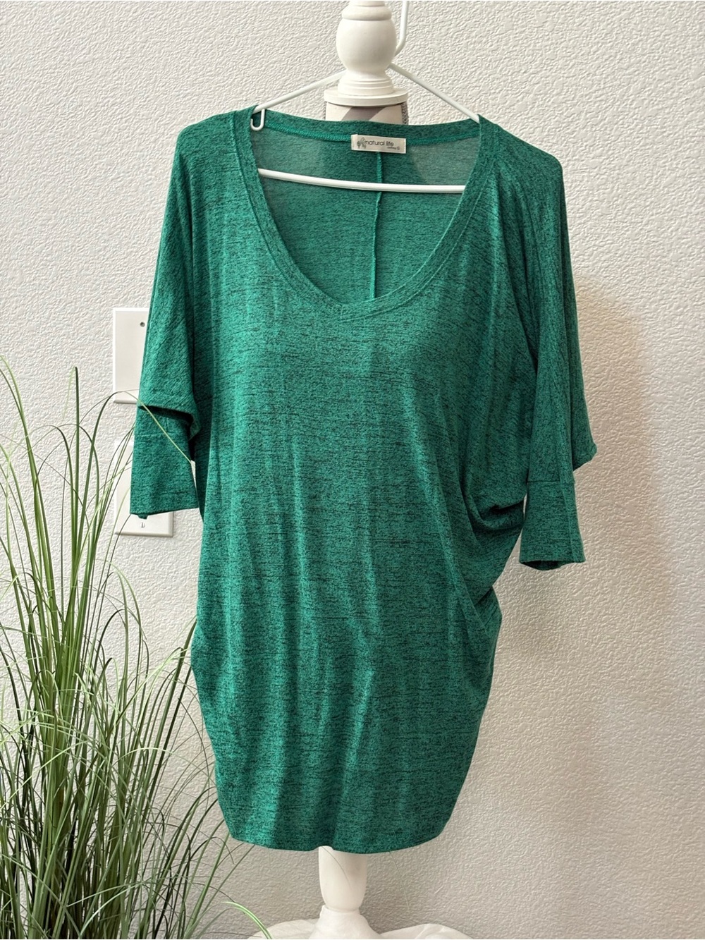NATURAL LIFE Emerald Green Dolman Scoop Neck Tunic